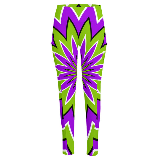 Green Flower Moving Optical Illusion High-Waisted Pocket Leggings