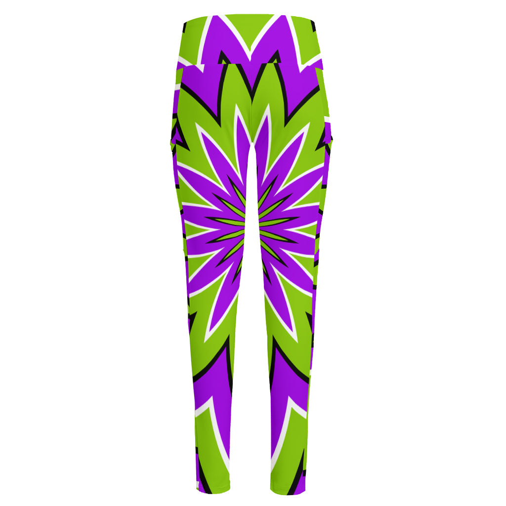Green Flower Moving Optical Illusion High-Waisted Pocket Leggings
