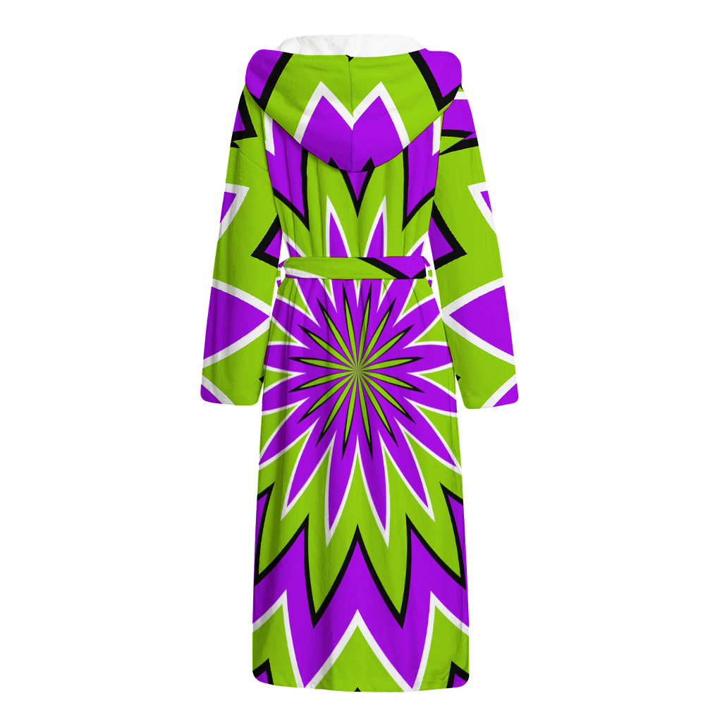 Green Flower Moving Optical Illusion Hooded Bathrobe