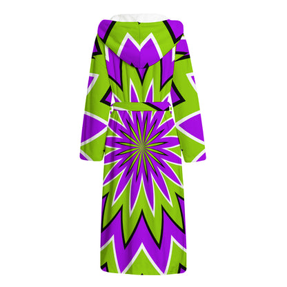 Green Flower Moving Optical Illusion Hooded Bathrobe