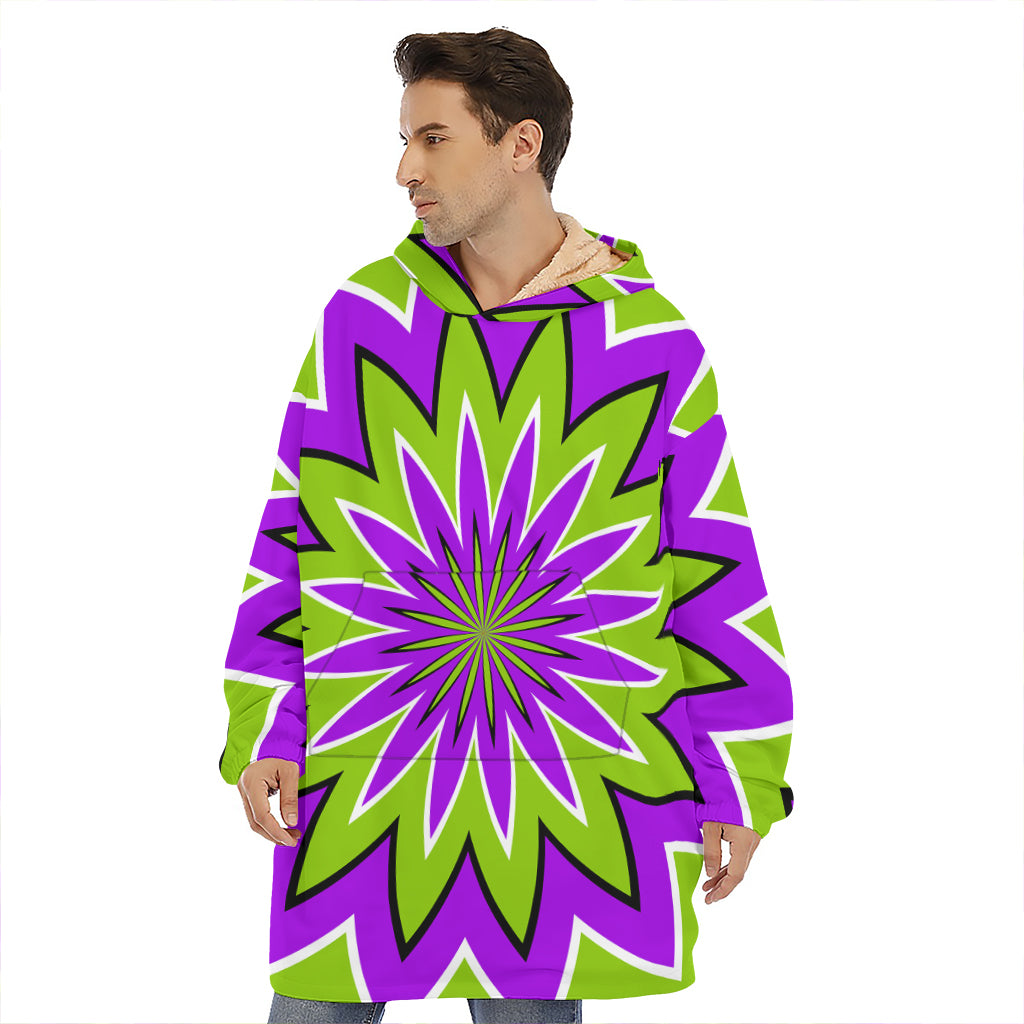 Green Flower Moving Optical Illusion Hoodie Blanket