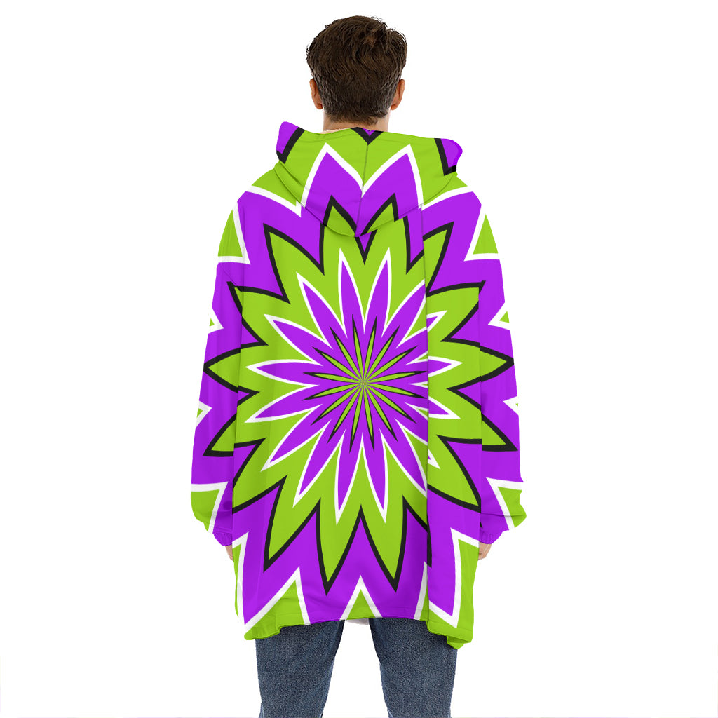 Green Flower Moving Optical Illusion Hoodie Blanket