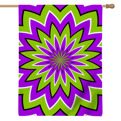 Green Flower Moving Optical Illusion House Flag