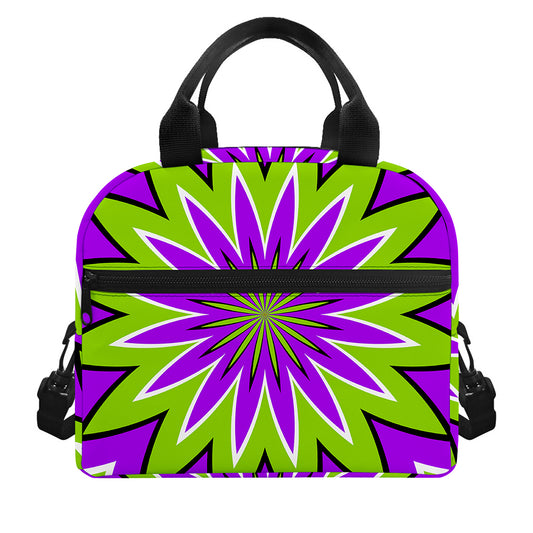 Green Flower Moving Optical Illusion Insulated Lunch Bag