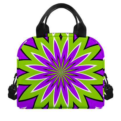 Green Flower Moving Optical Illusion Insulated Lunch Bag