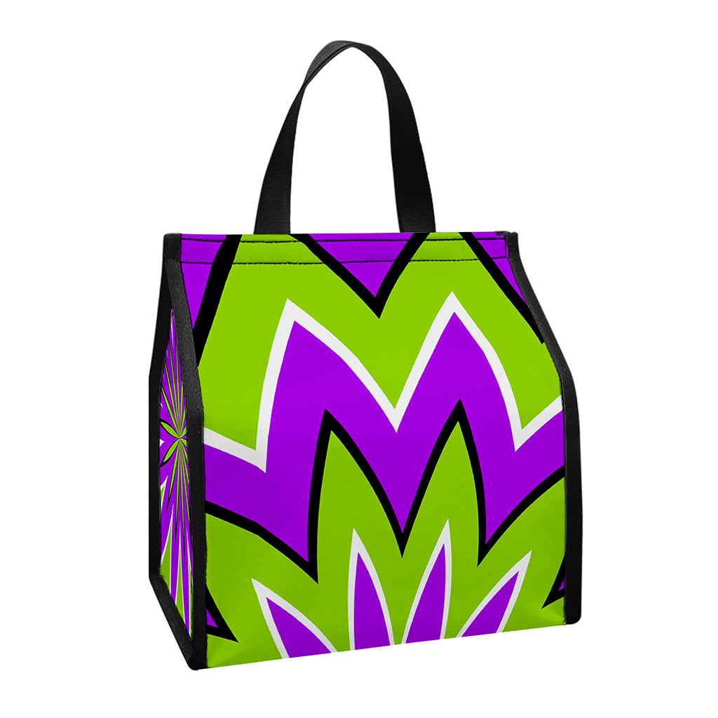 Green Flower Moving Optical Illusion Insulated Lunch Tote
