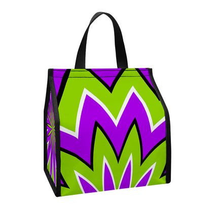 Green Flower Moving Optical Illusion Insulated Lunch Tote