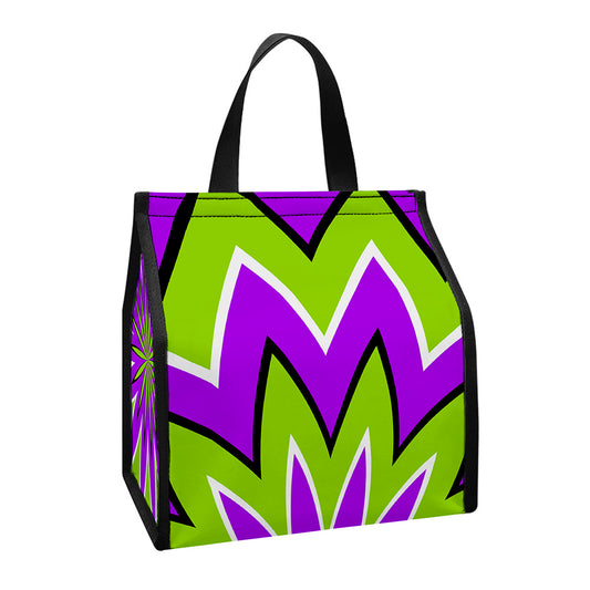 Green Flower Moving Optical Illusion Insulated Lunch Tote