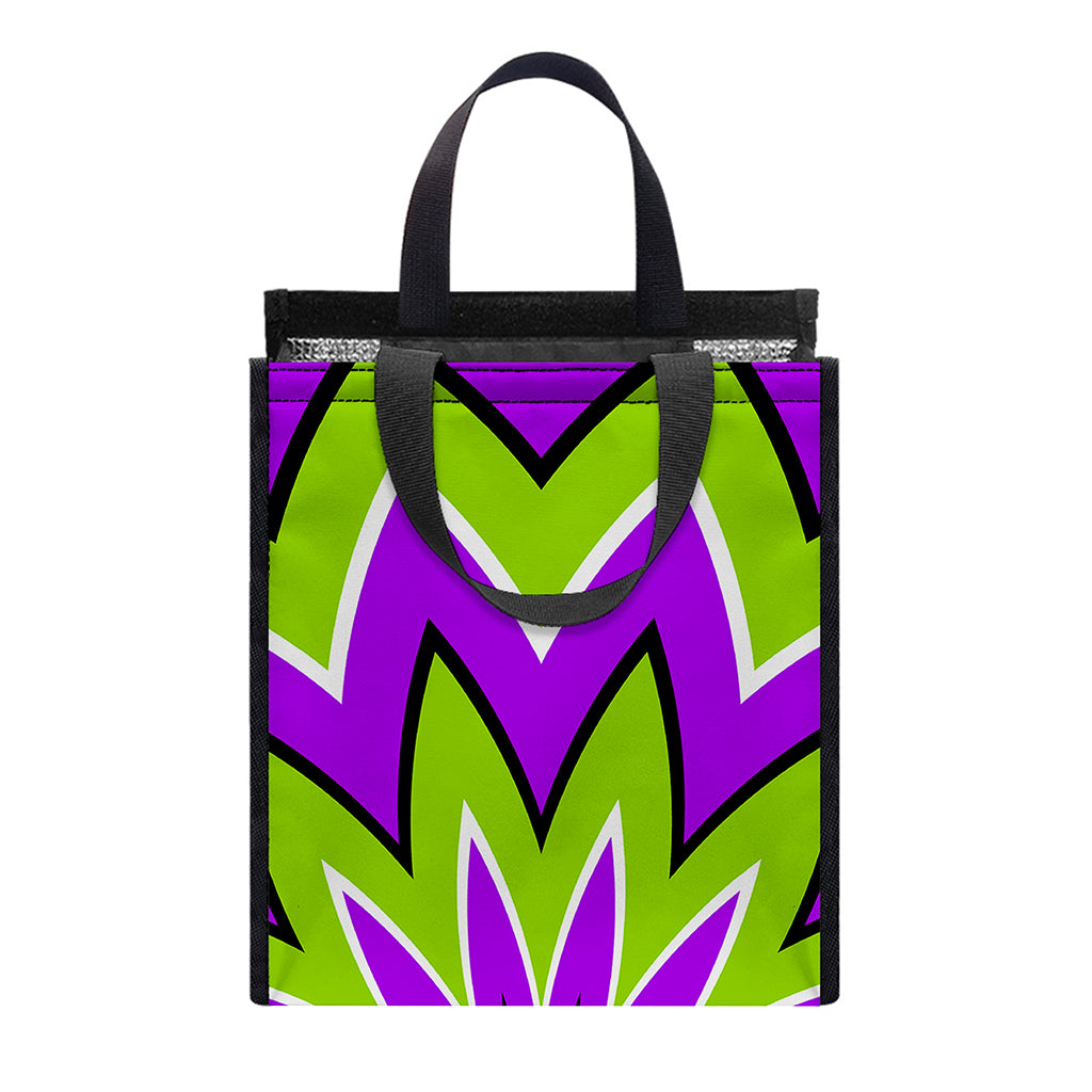 Green Flower Moving Optical Illusion Insulated Lunch Tote