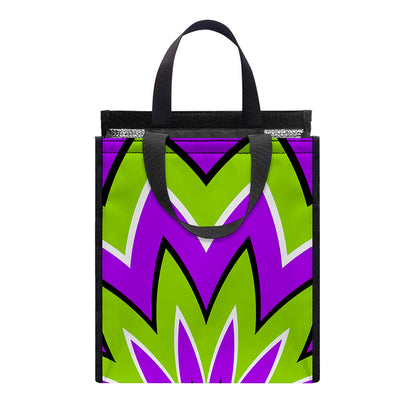 Green Flower Moving Optical Illusion Insulated Lunch Tote
