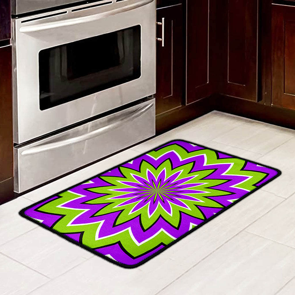 Green Flower Moving Optical Illusion Kitchen Mat