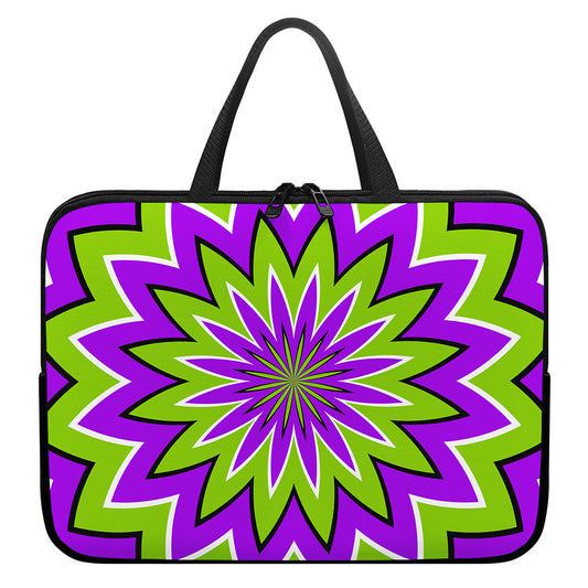 Green Flower Moving Optical Illusion Laptop Sleeve With Handle