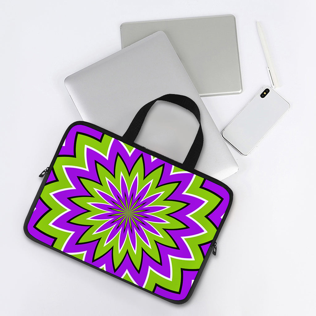 Green Flower Moving Optical Illusion Laptop Sleeve With Handle