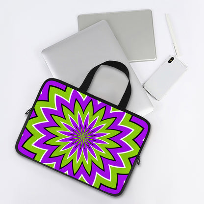 Green Flower Moving Optical Illusion Laptop Sleeve With Handle