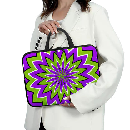 Green Flower Moving Optical Illusion Laptop Sleeve With Handle