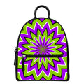 Green Flower Moving Optical Illusion Leather Backpack