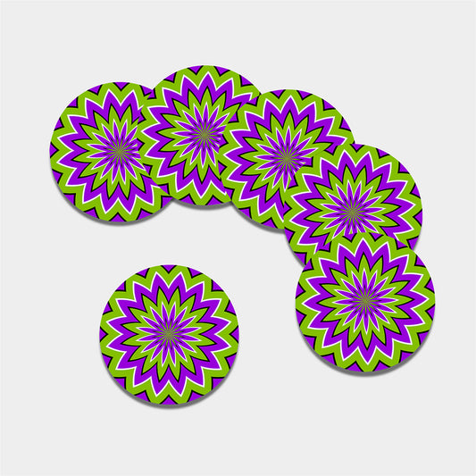 Green Flower Moving Optical Illusion Leather Coaster Set