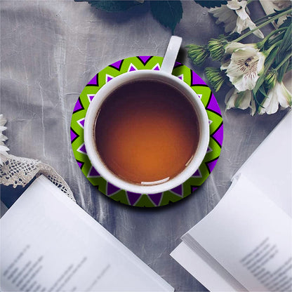 Green Flower Moving Optical Illusion Leather Coaster Set