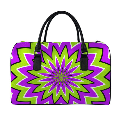 Green Flower Moving Optical Illusion Leather Duffle Bag