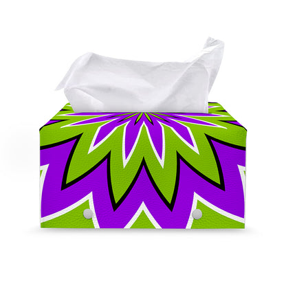 Green Flower Moving Optical Illusion Leather Tissue Box Cover