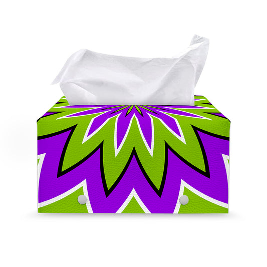 Green Flower Moving Optical Illusion Leather Tissue Box Cover