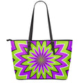 Green Flower Moving Optical Illusion Leather Tote Bag With Zipper