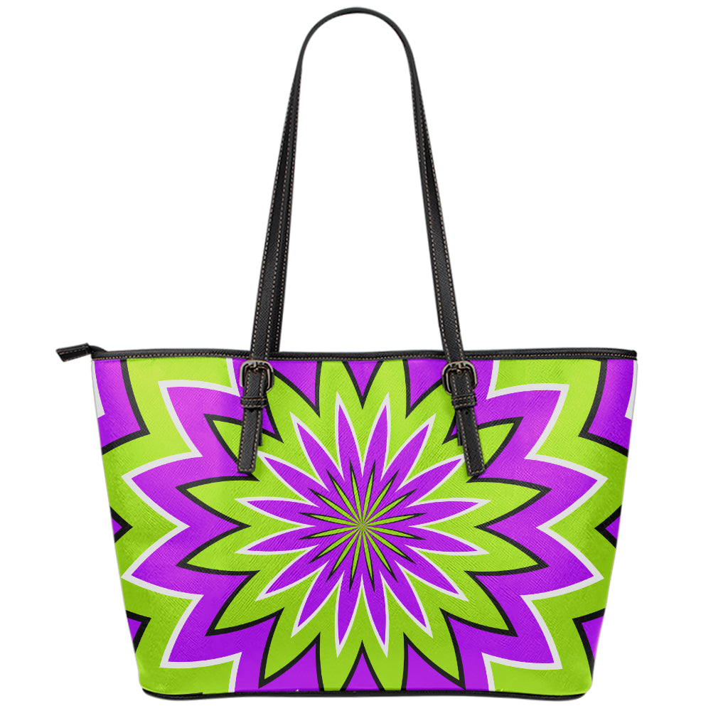 Green Flower Moving Optical Illusion Leather Tote Bag
