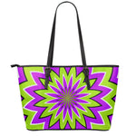 Green Flower Moving Optical Illusion Leather Tote Bag