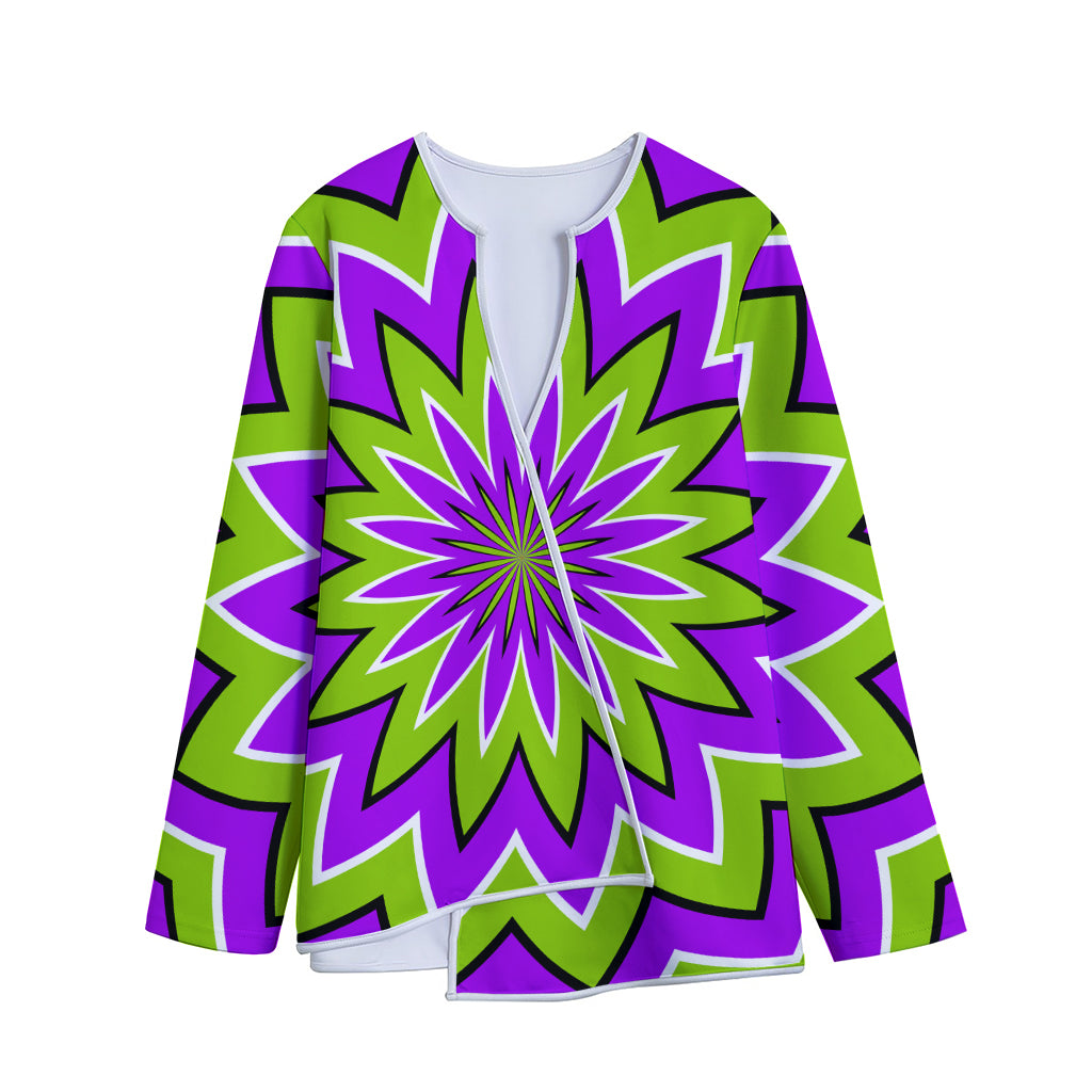 Green Flower Moving Optical Illusion Long Sleeve Short Coat