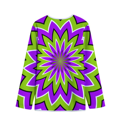 Green Flower Moving Optical Illusion Long Sleeve Short Coat