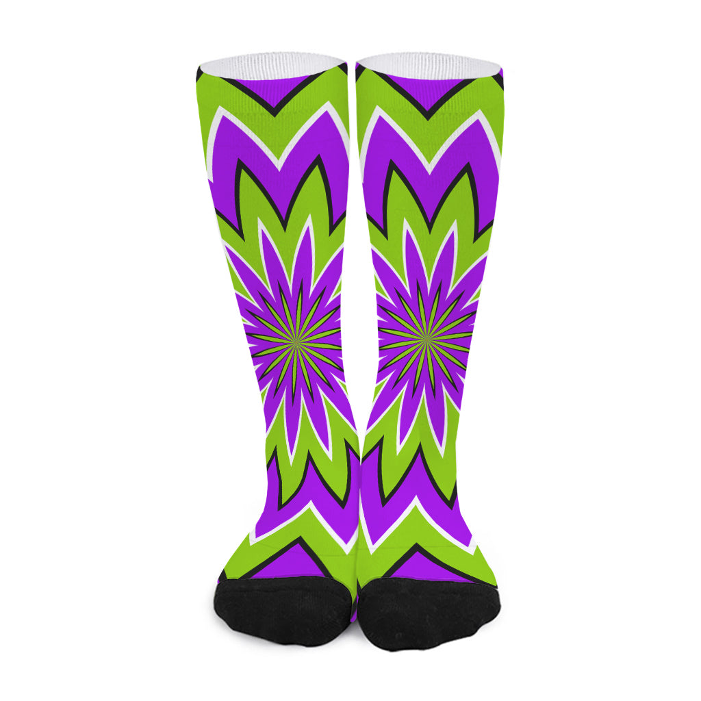 Green Flower Moving Optical Illusion Long Socks