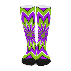 Green Flower Moving Optical Illusion Long Socks