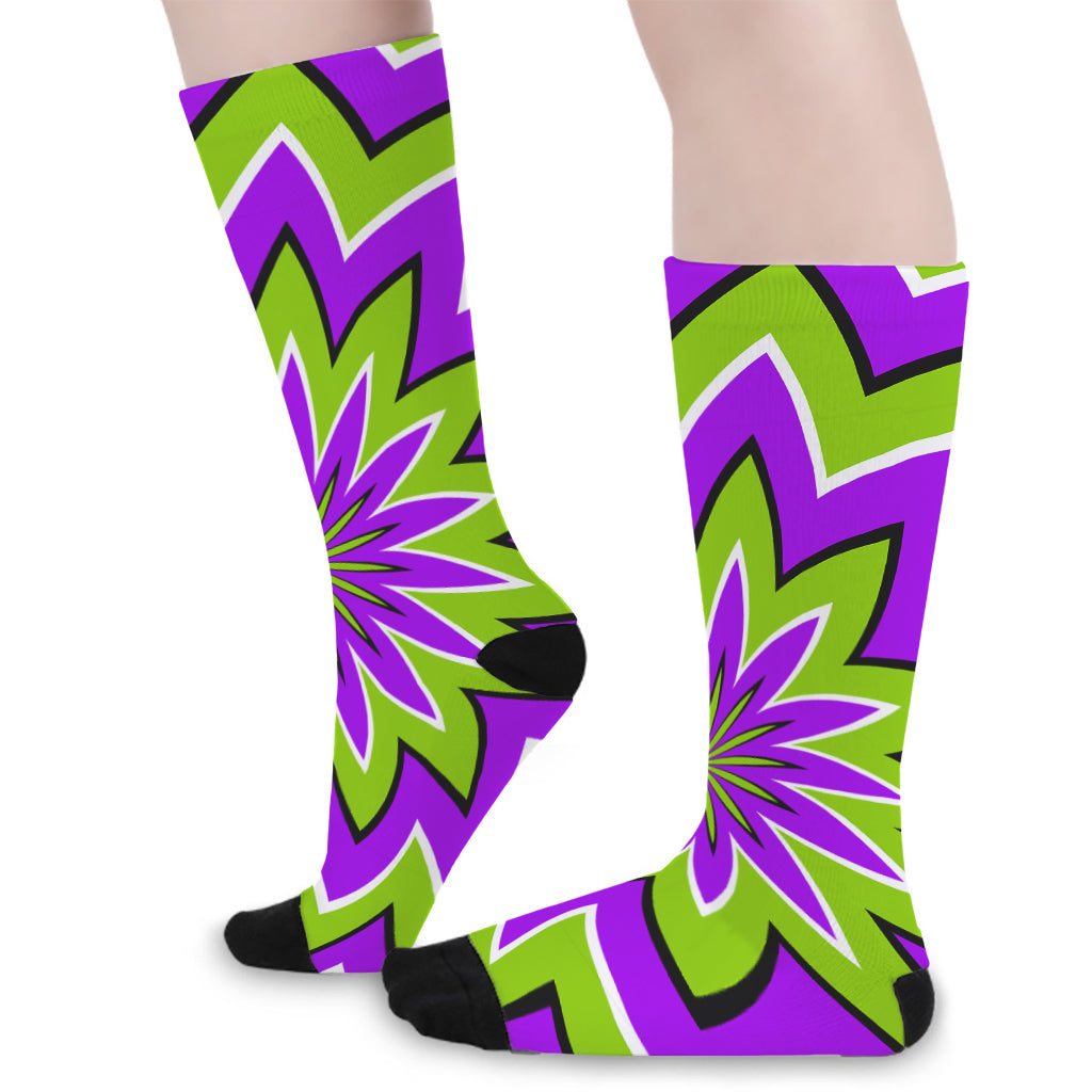 Green Flower Moving Optical Illusion Long Socks