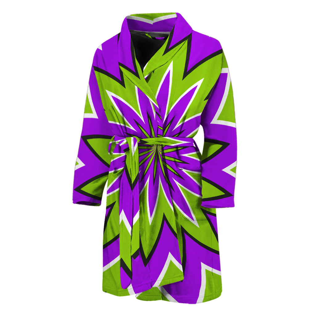 Green Flower Moving Optical Illusion Men's Bathrobe