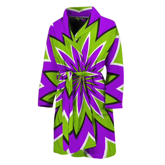Green Flower Moving Optical Illusion Men's Bathrobe