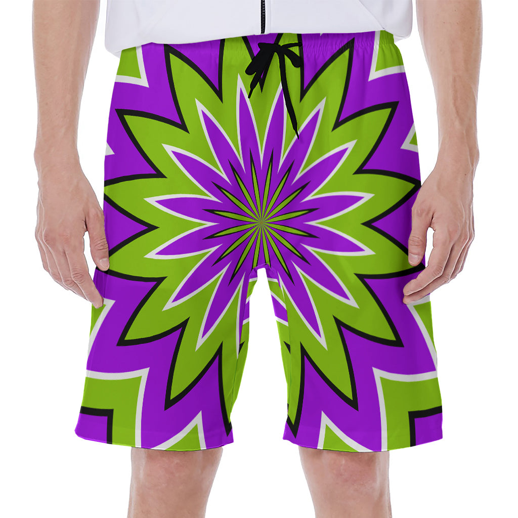 Green Flower Moving Optical Illusion Men's Beach Shorts