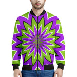 Green Flower Moving Optical Illusion Men's Bomber Jacket