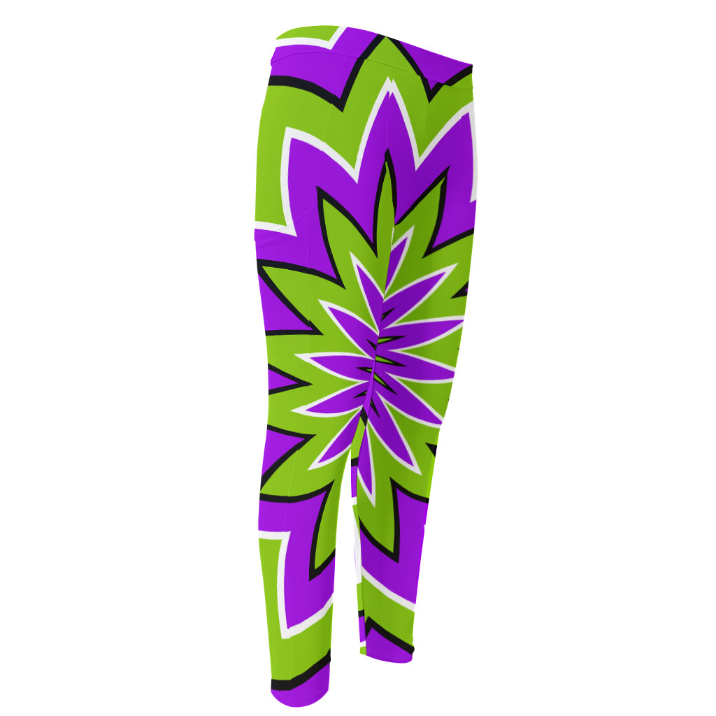 Green Flower Moving Optical Illusion Men's Compression Pants
