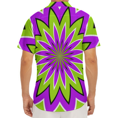 Green Flower Moving Optical Illusion Men's Deep V-Neck Shirt