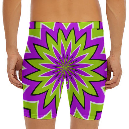 Green Flower Moving Optical Illusion Men's Long Boxer Briefs