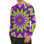 Green Flower Moving Optical Illusion Men's Long Sleeve Rash Guard