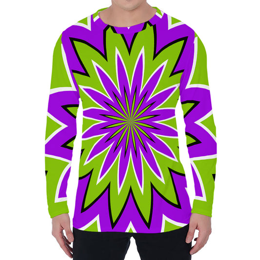 Green Flower Moving Optical Illusion Men's Long Sleeve T-Shirt