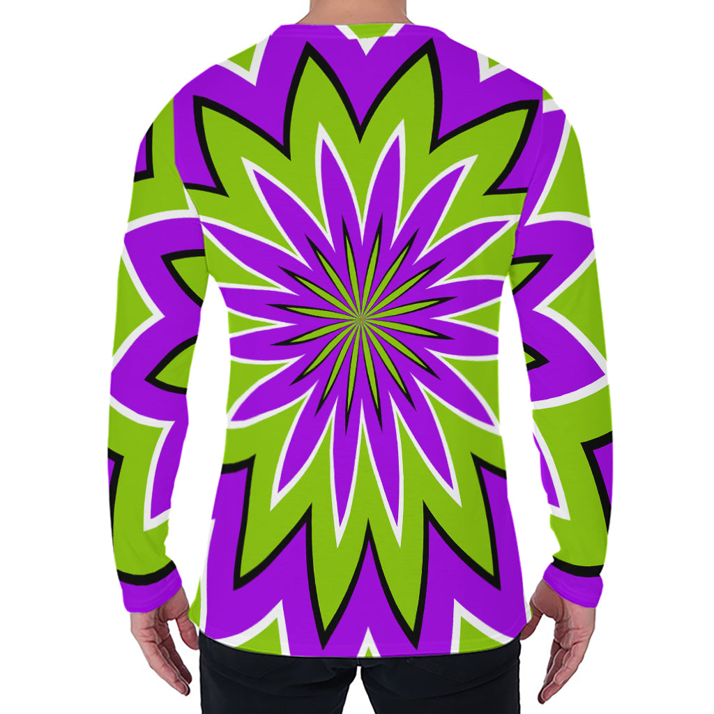 Green Flower Moving Optical Illusion Men's Long Sleeve T-Shirt
