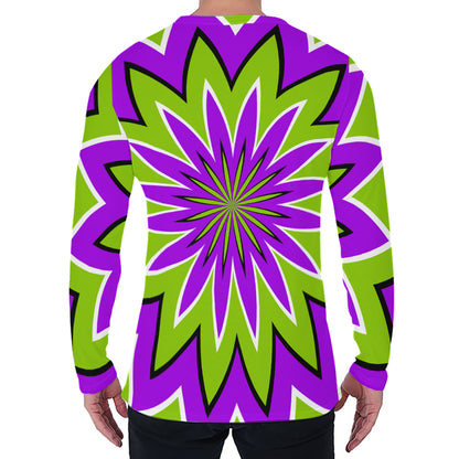 Green Flower Moving Optical Illusion Men's Long Sleeve T-Shirt