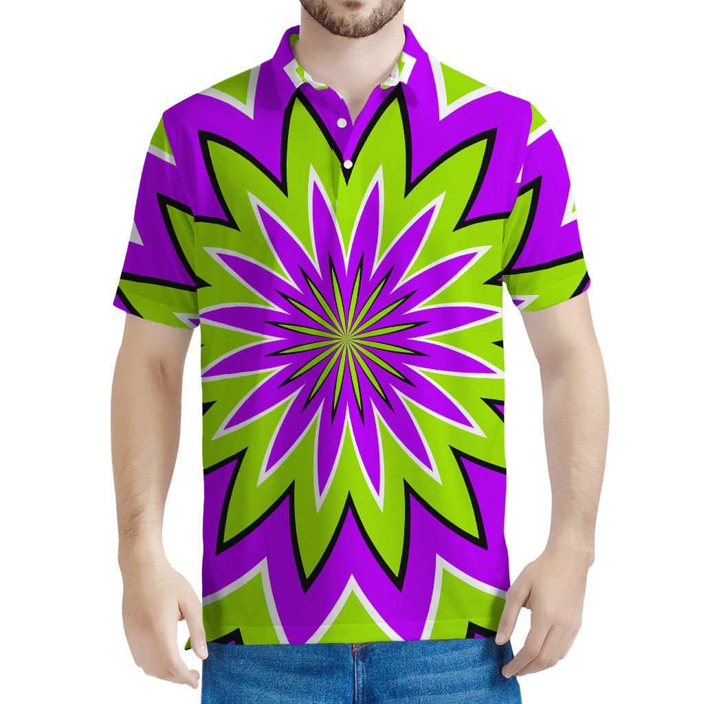 Green Flower Moving Optical Illusion Men's Polo Shirt