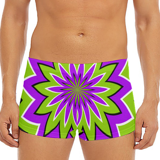 Green Flower Moving Optical Illusion Men's Short Boxer Briefs