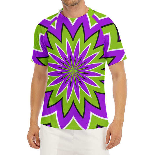 Green Flower Moving Optical Illusion Men's Short Sleeve Rash Guard