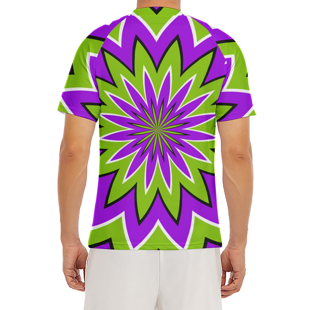 Green Flower Moving Optical Illusion Men's Short Sleeve Rash Guard