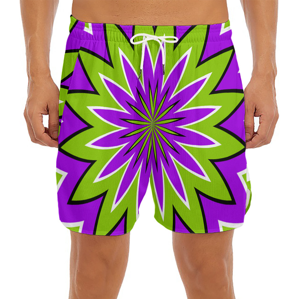 Green Flower Moving Optical Illusion Men's Split Running Shorts