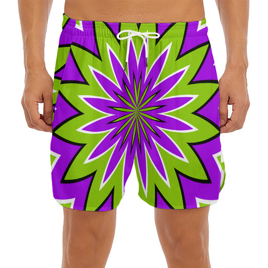 Green Flower Moving Optical Illusion Men's Split Running Shorts